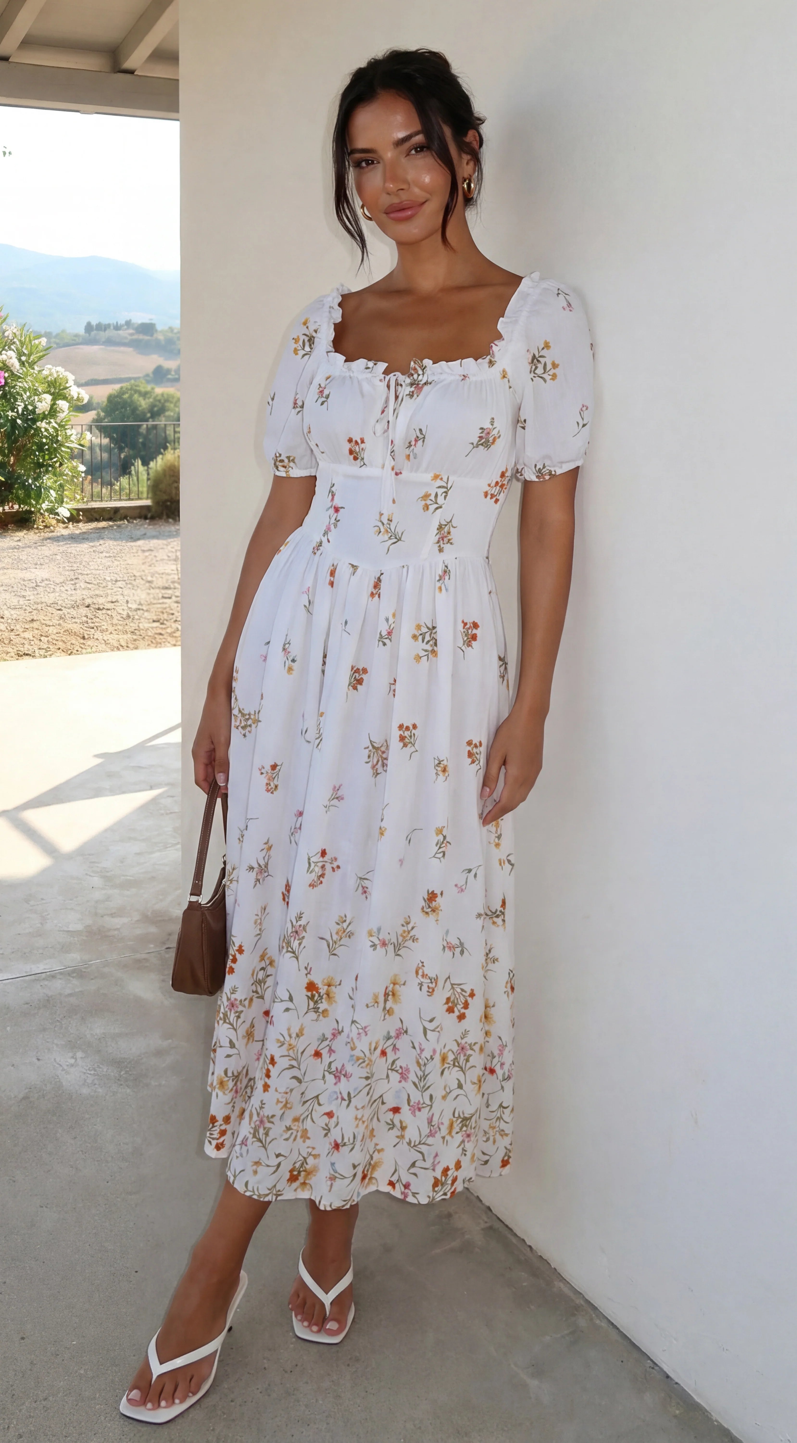 Lunaria Floral Midi Dress Ivory White