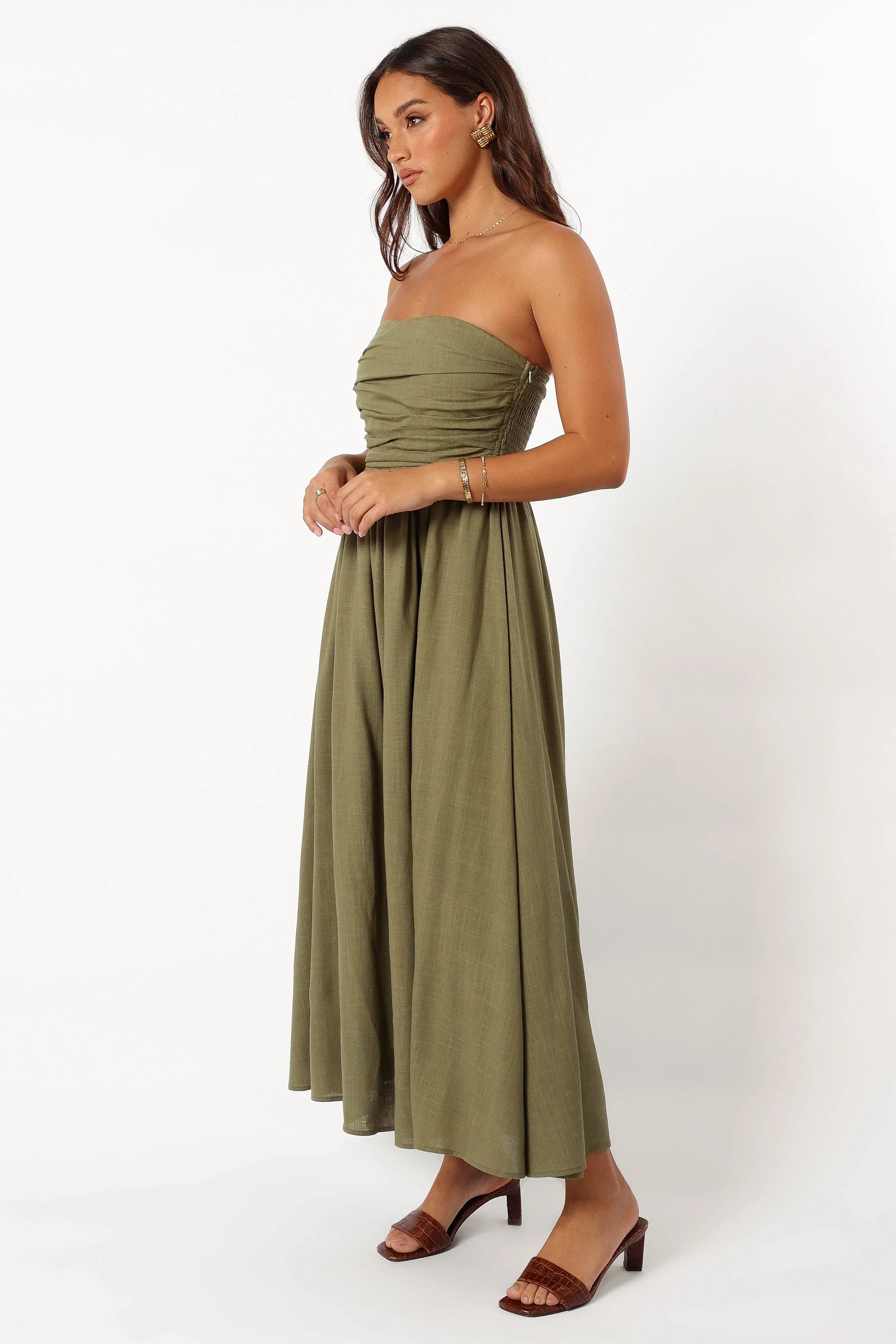 Kayt Strapless Dress Olive Green