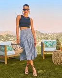 Coastal Picnic Cotton Gingham Print Midi Skirt