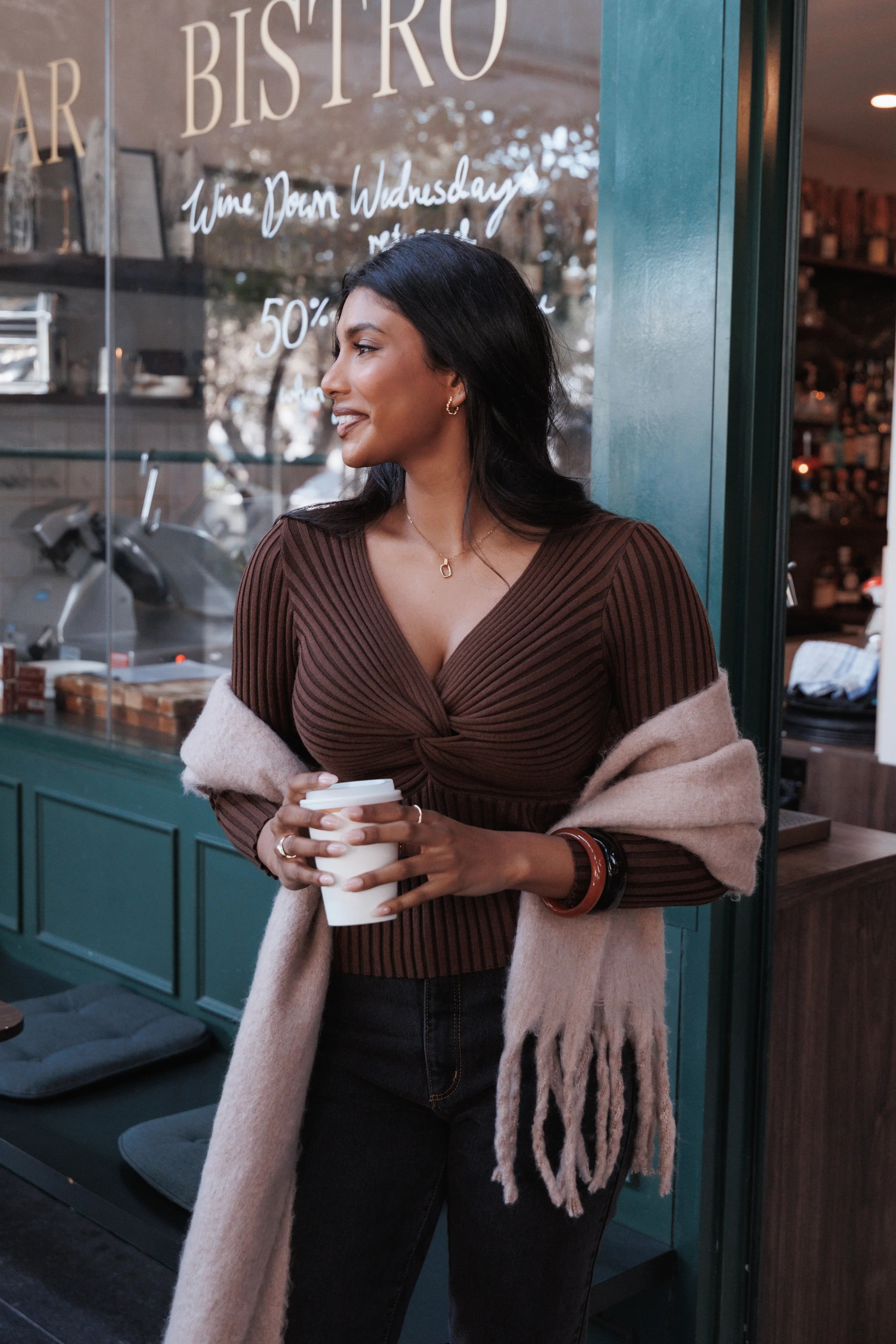 Demi Twist Detail Knit Top Brown