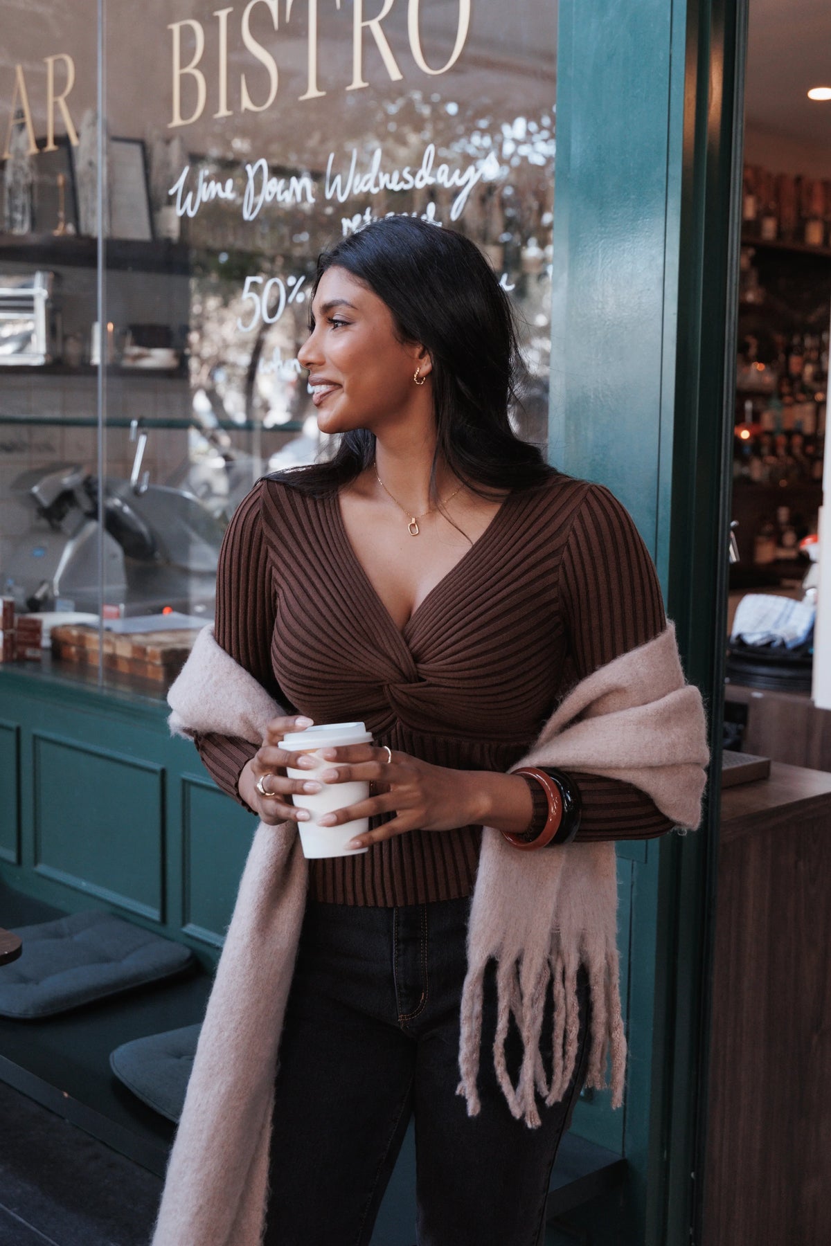Demi Twist Detail Knit Top Brown