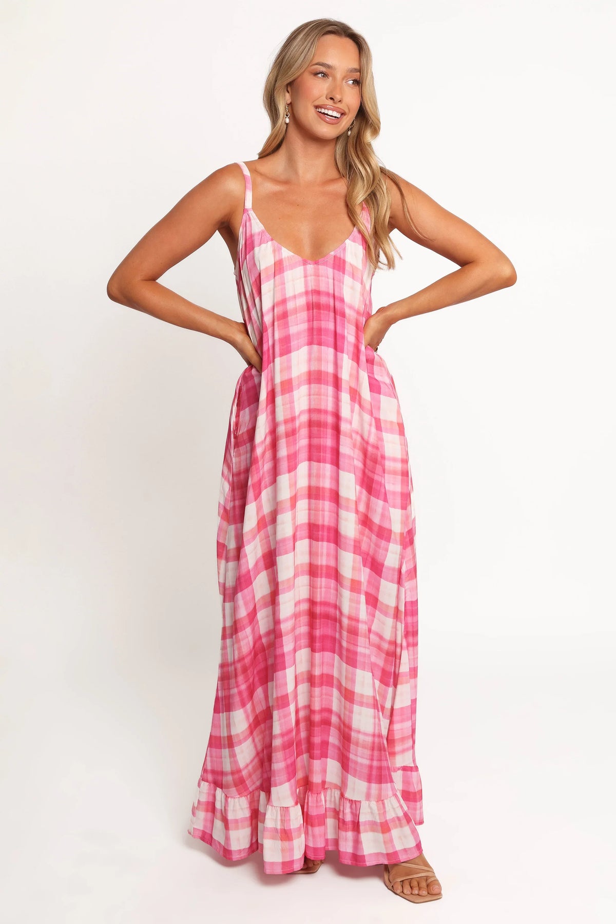 Perle Maxi Dress Pink Check