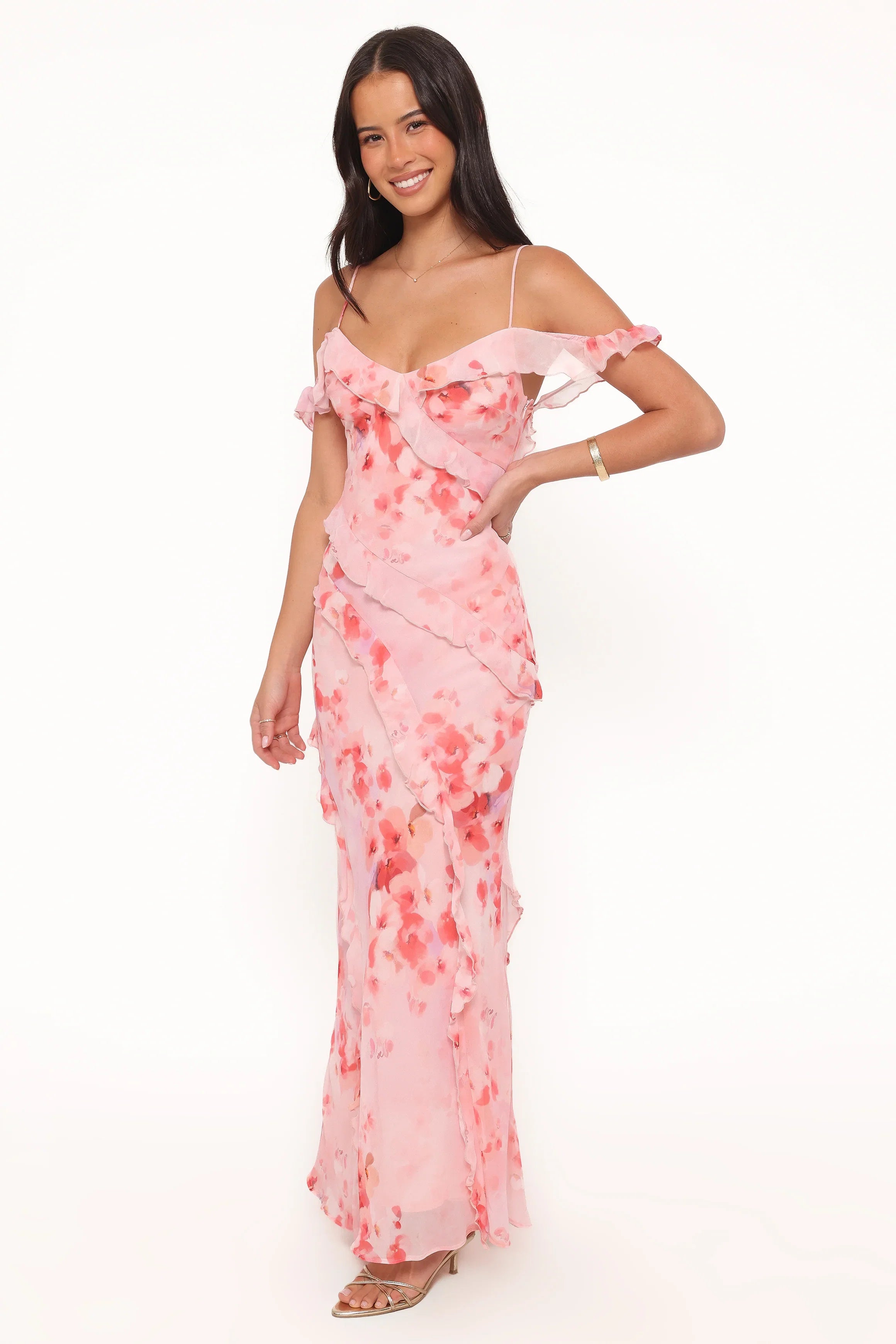Alexia Off Shoulder Maxi Dress Pink Floral