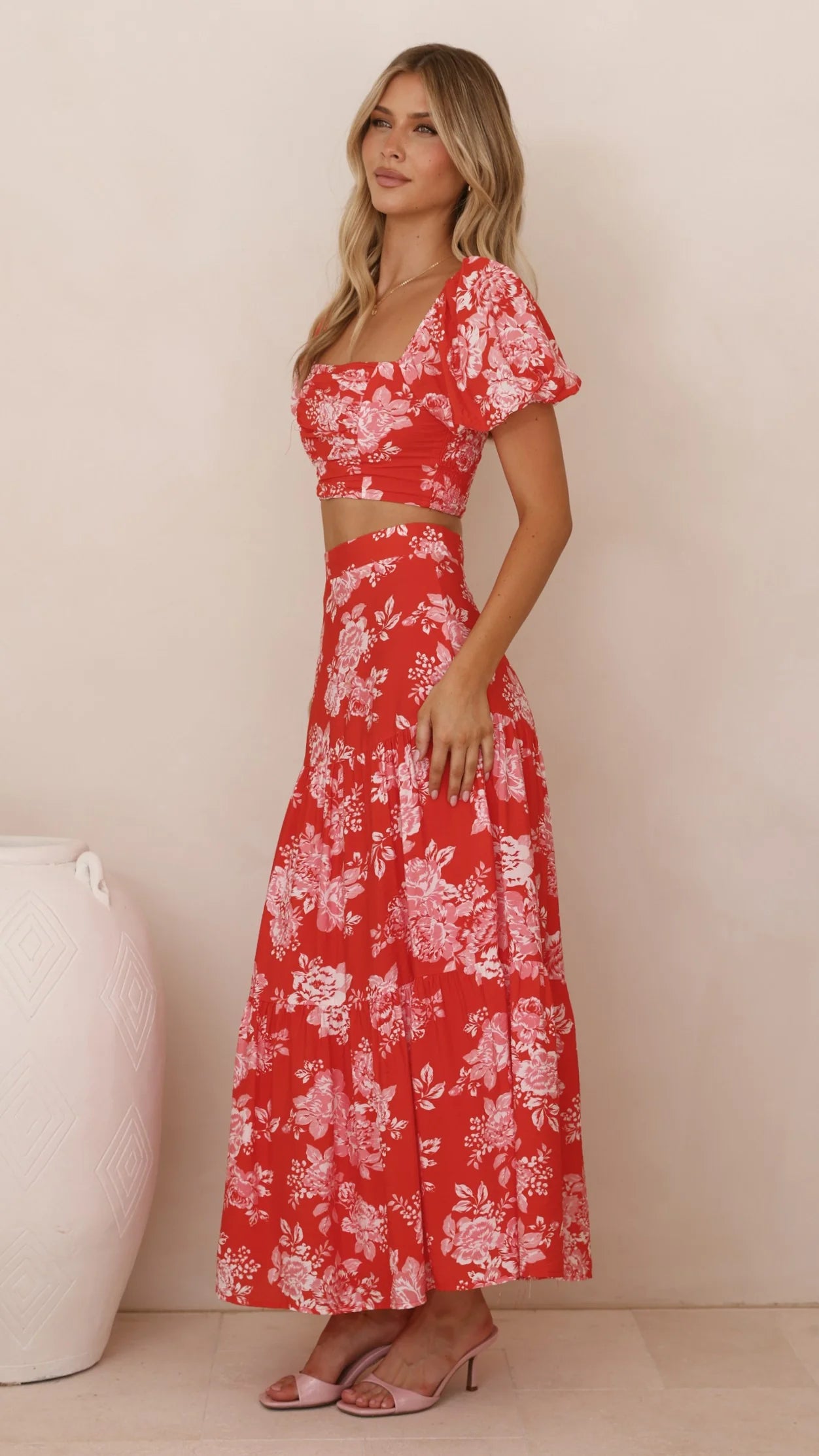 Calla Top and Maxi Skirt Set Red Floral