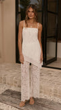 Ebony Asymmetrical Lace Top Pants Set White