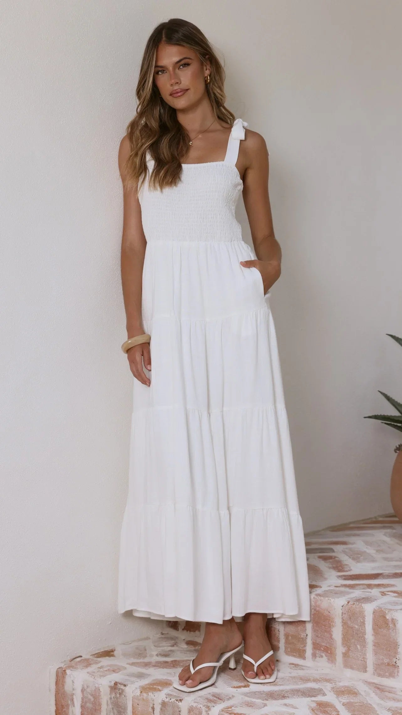 Carlina Tiered Maxi Dress White