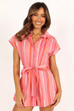 Addie Tie Waist Romper Pink Stripe