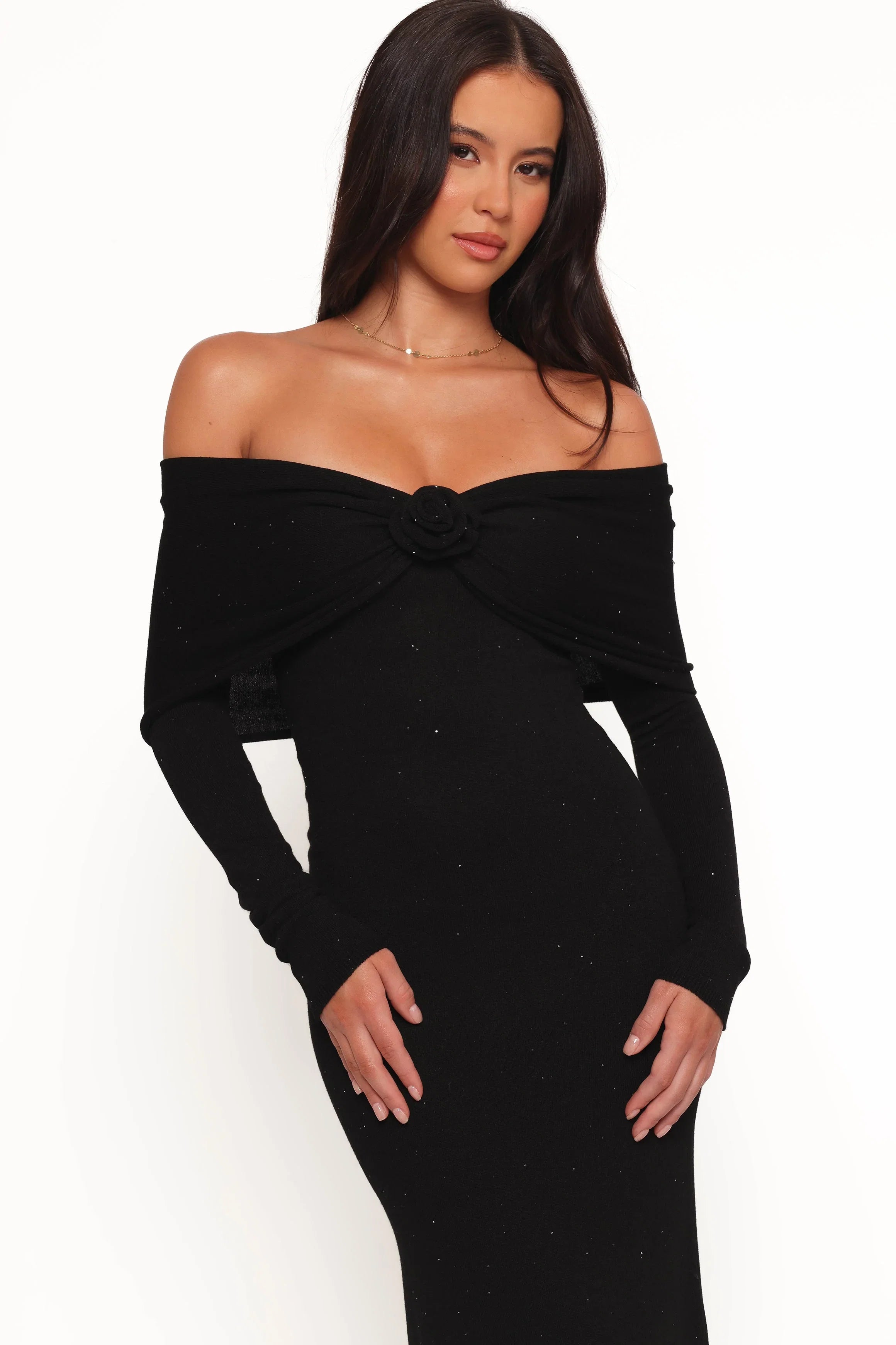 Pennie Maxi Dress Black Sequin Knit