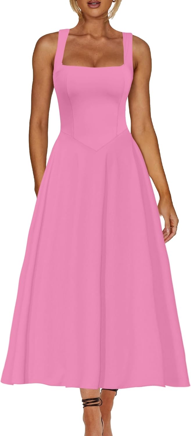 A Line Maxi Dress Smocked Ruffle Flowy Casual Long Dresses