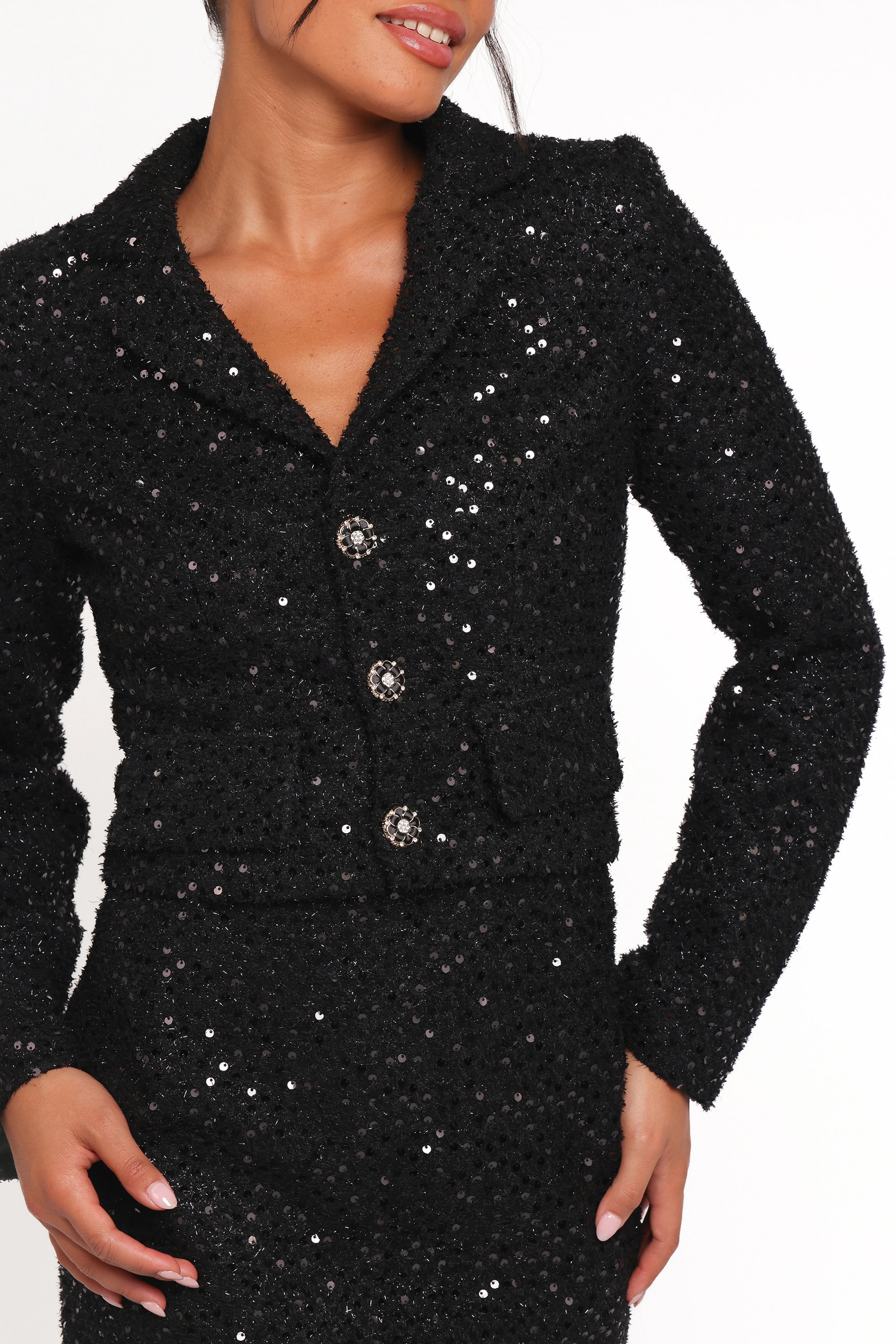Valentina Cropped Blazer Black Sequin
