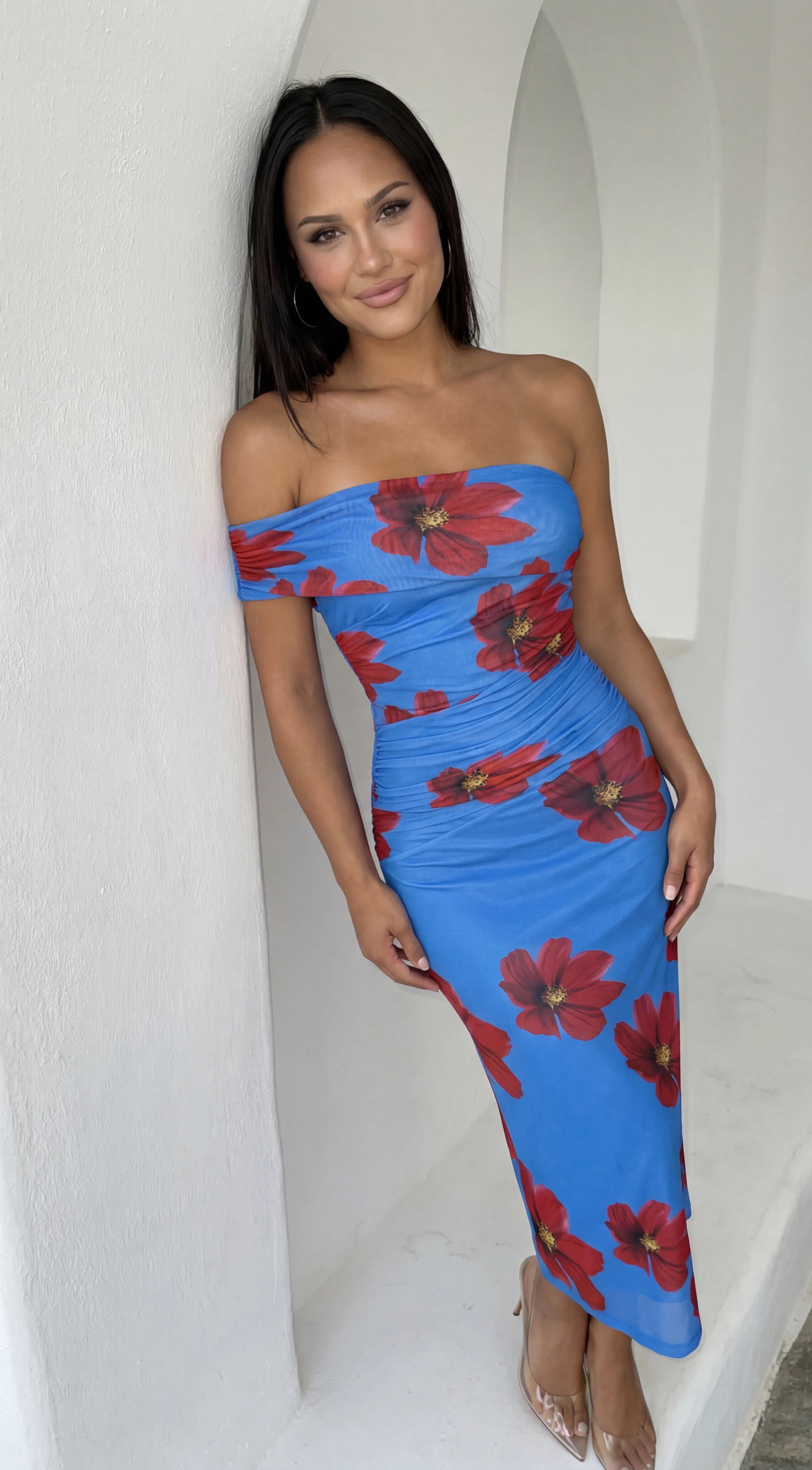 Azura Floral One Shoulder Maxi Dress Blue Multi