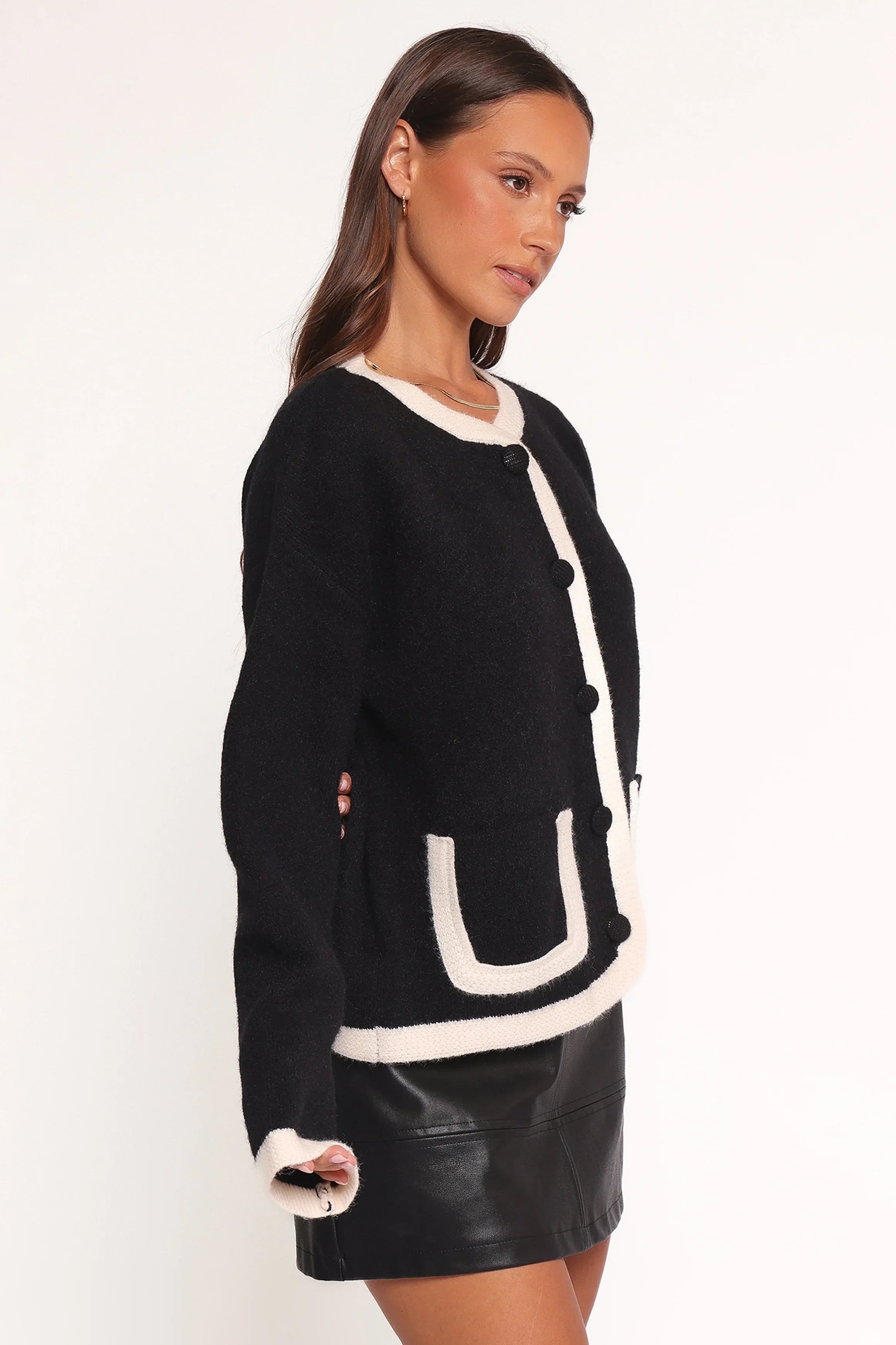 Orabelle Contrast Hem Cardigan Black