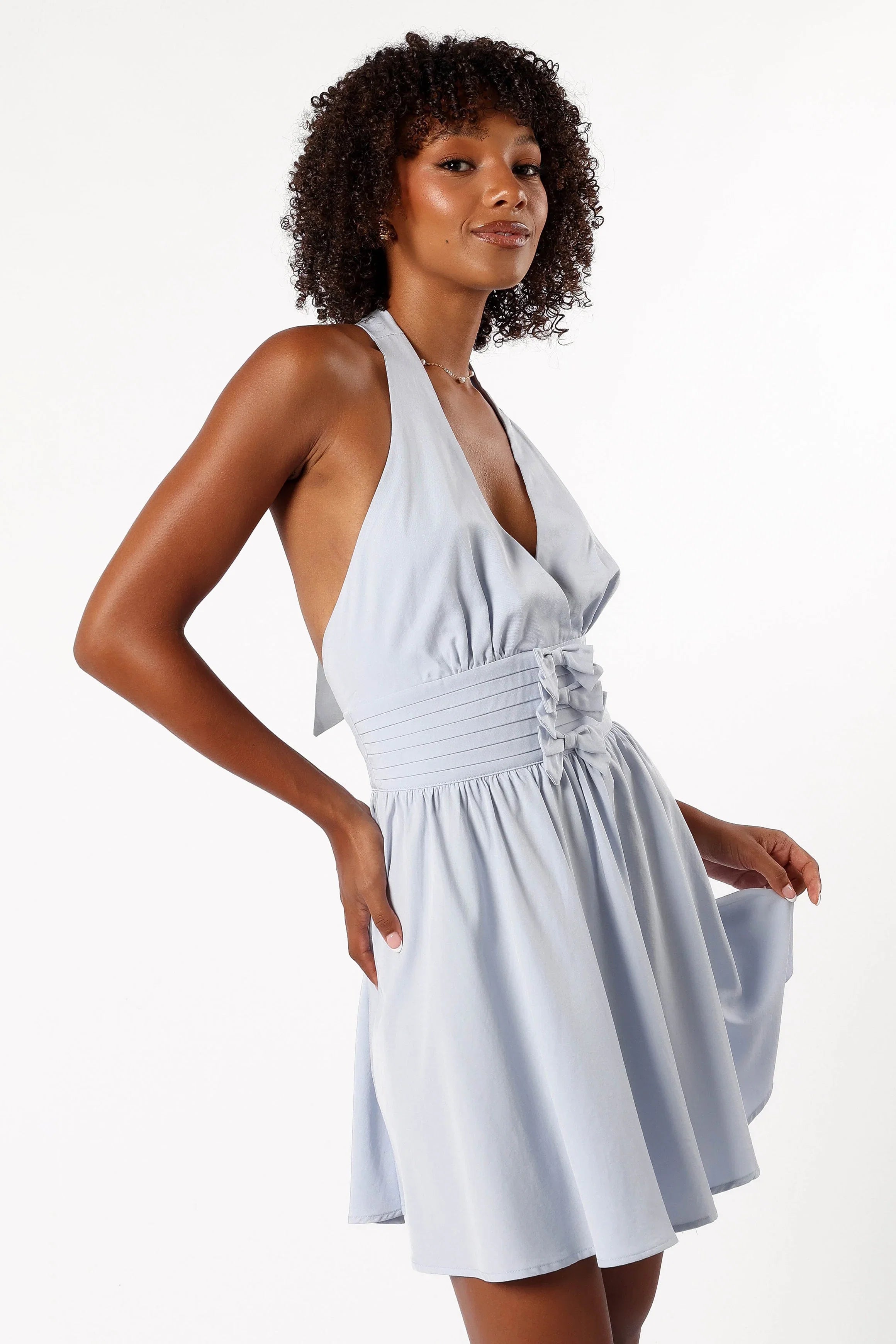 Leigh Halterneck Mini Dress Light Blue