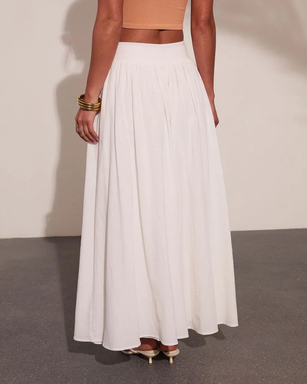 Daytime Studio Pleated Linen Cotton Midi Skirt