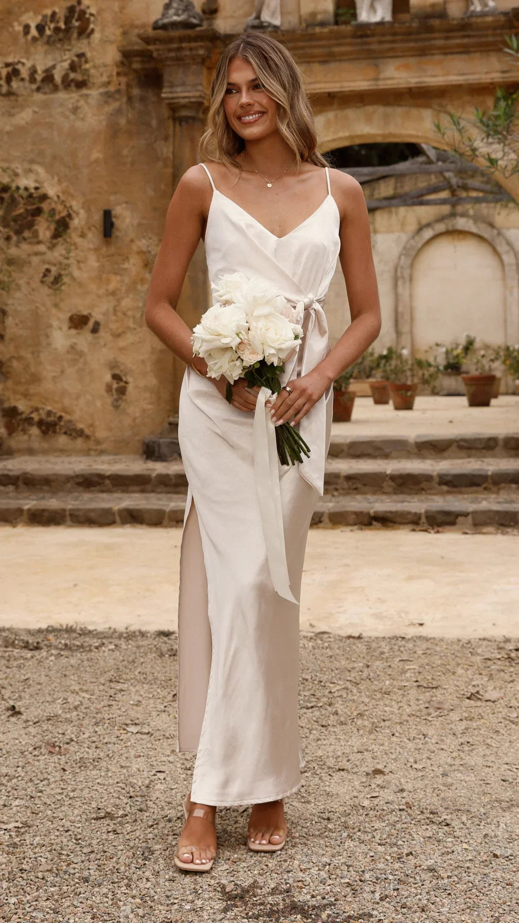 Yasmeen Tie Front Maxi Dress Champagne