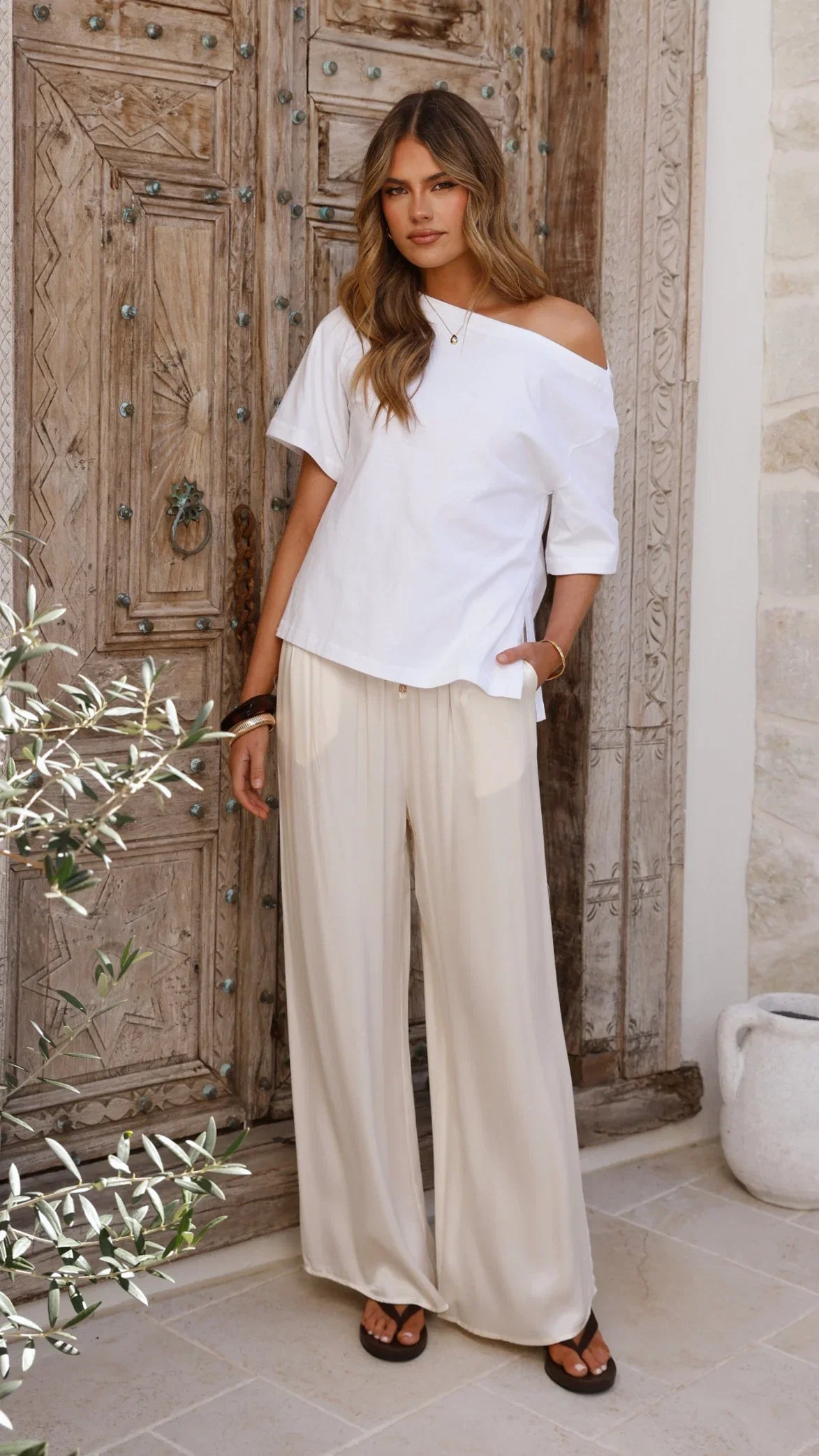 Aziel Off Shoulder Tee White