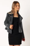 Elaina Crystal Studded Moto Jacket Black