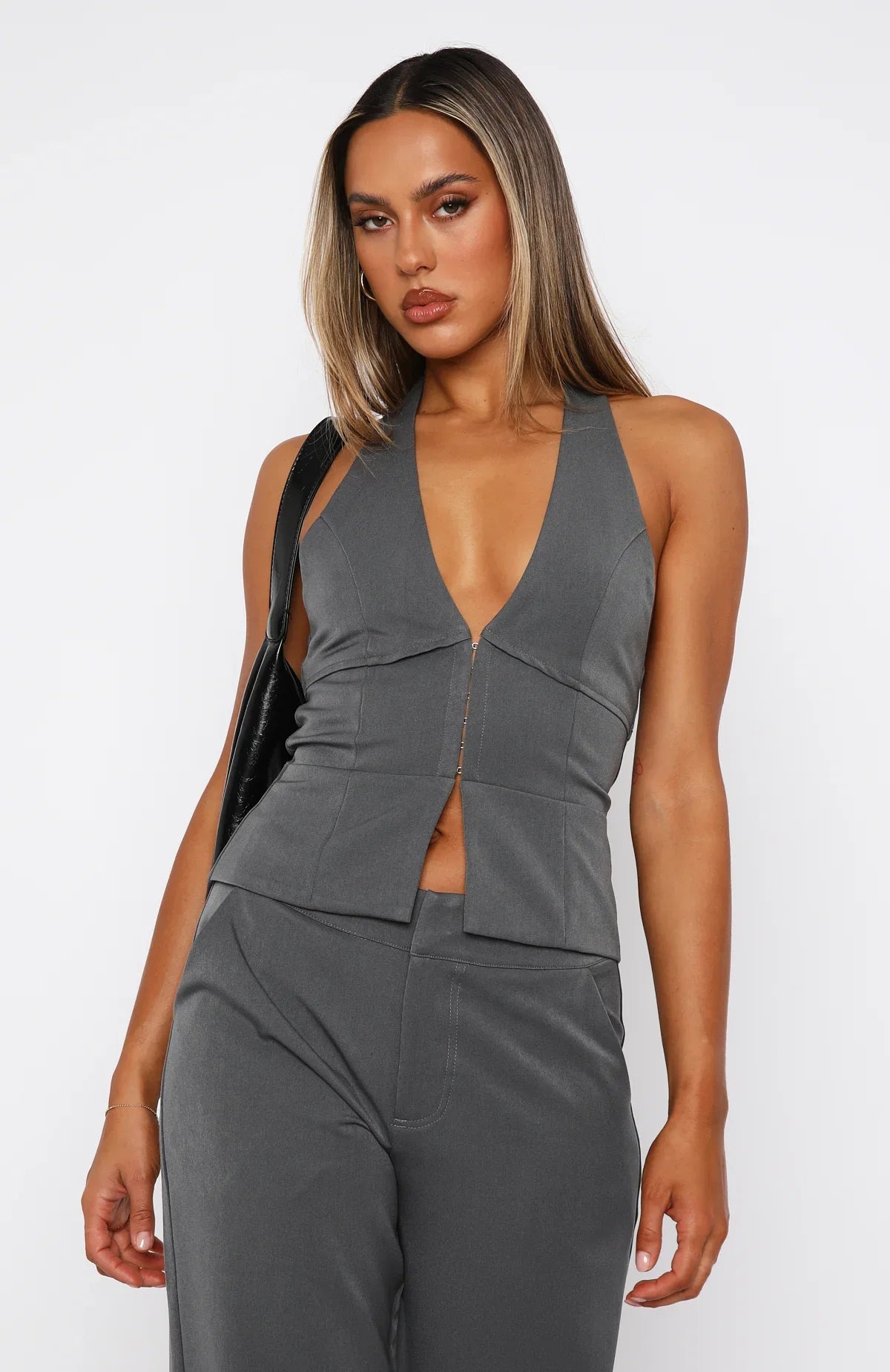 Only Acting Halter Top Charcoal