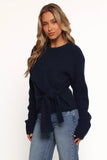 Ettie Wrap Side Tie Knit Sweater Navy
