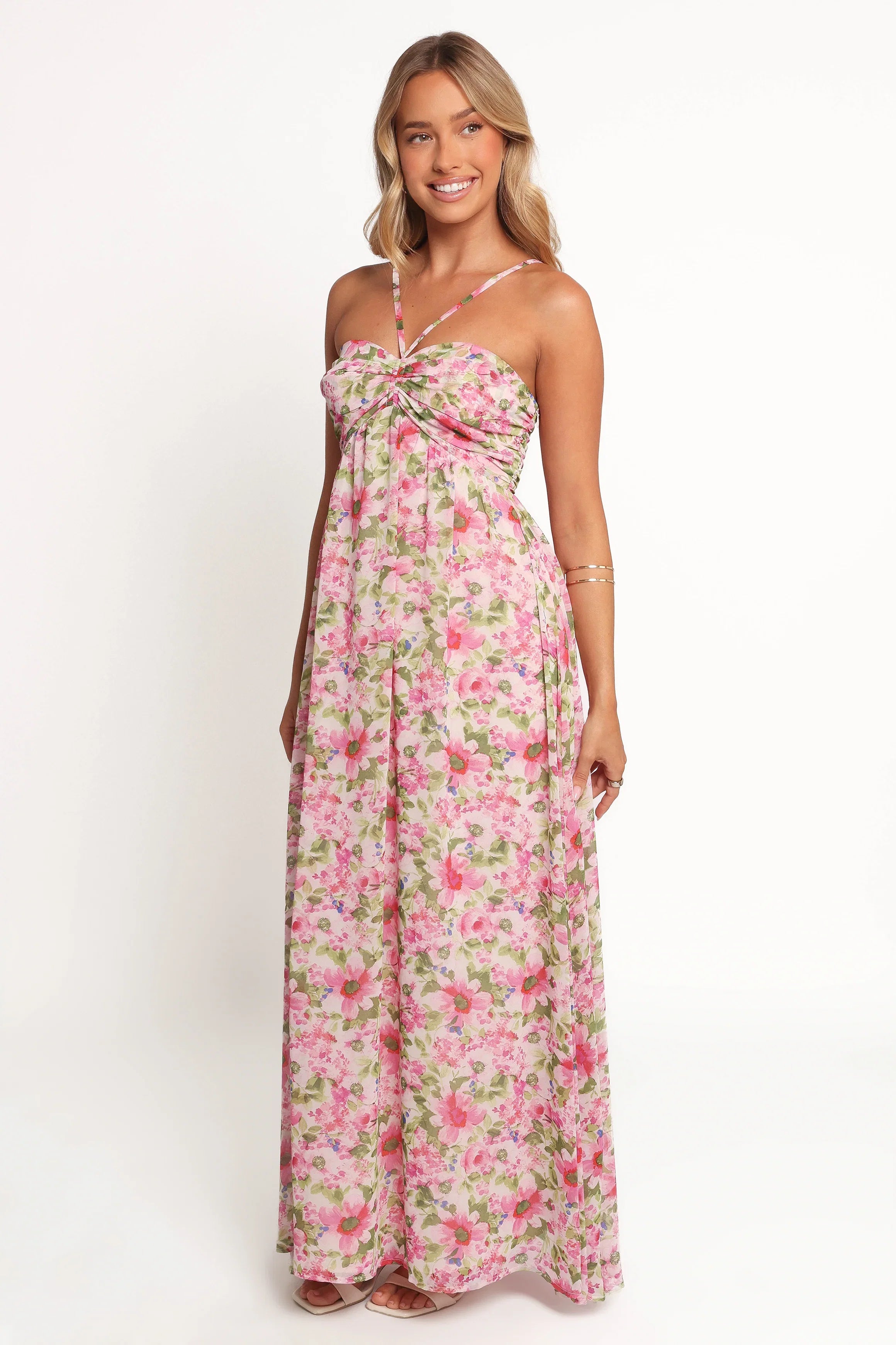 Cascade Halterneck Maxi Dress Carmine Rose
