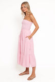 Maisie Strapless Midi Dress Pink Stripe