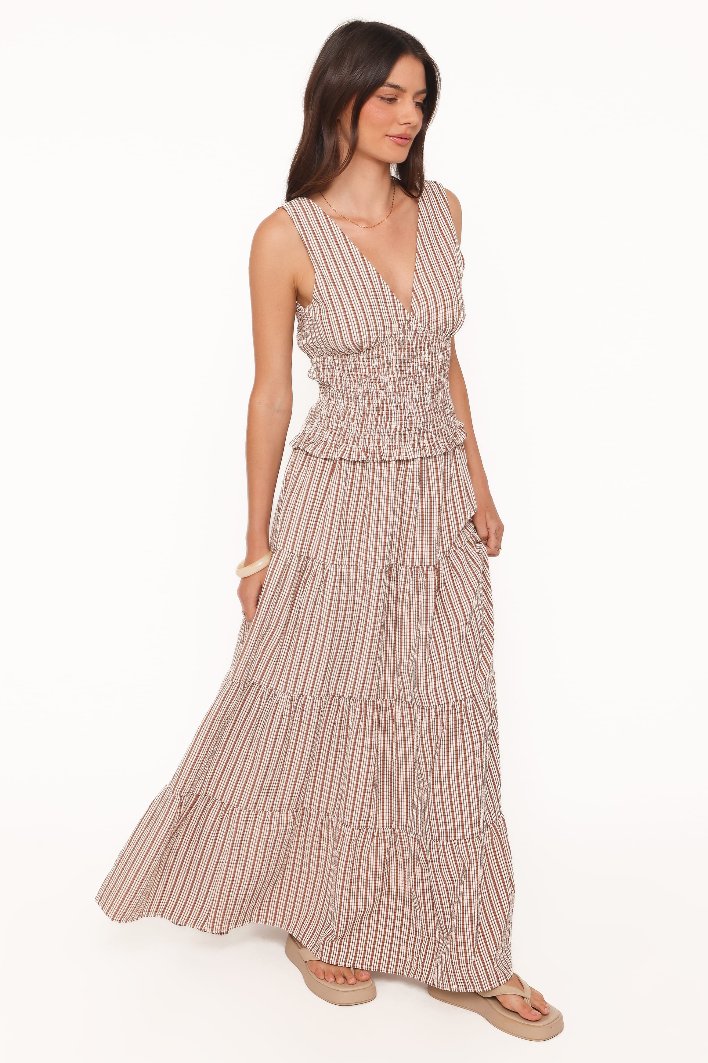 Eirlys Tiered Skirt Set Brown White