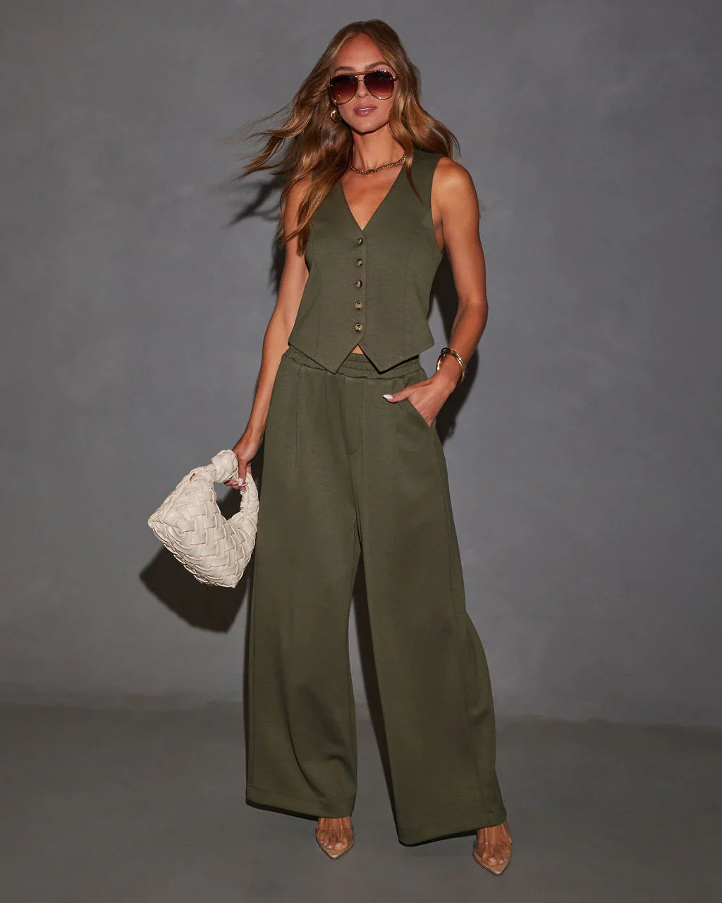 Sage Sleeveless Button Down Vest