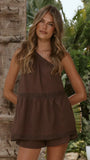 Lebeau One Shoulder Top and Shorts Set Chocolate