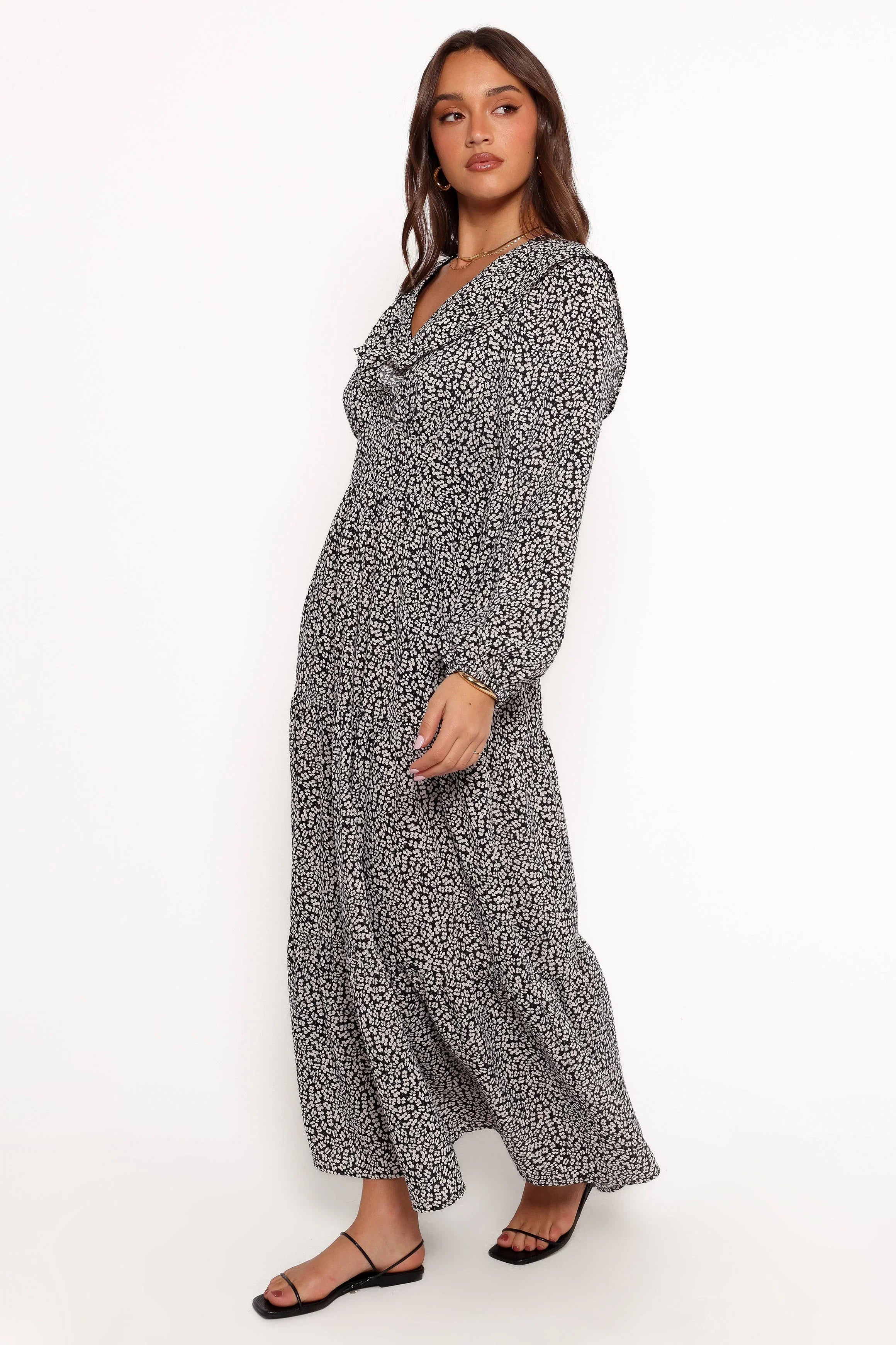 Sophie Long Sleeve Maxi Dress Black Ivory