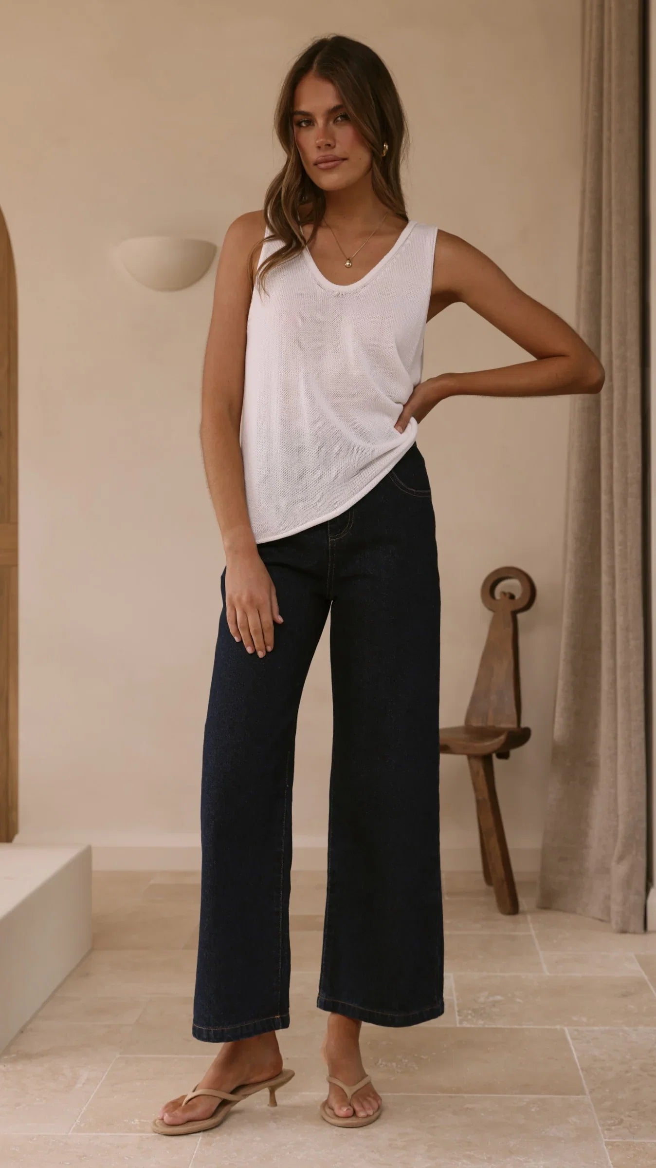 Annie Scoop Neck Tank White