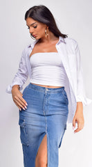 Sydney Denim Cargo Midi Skirt Blue