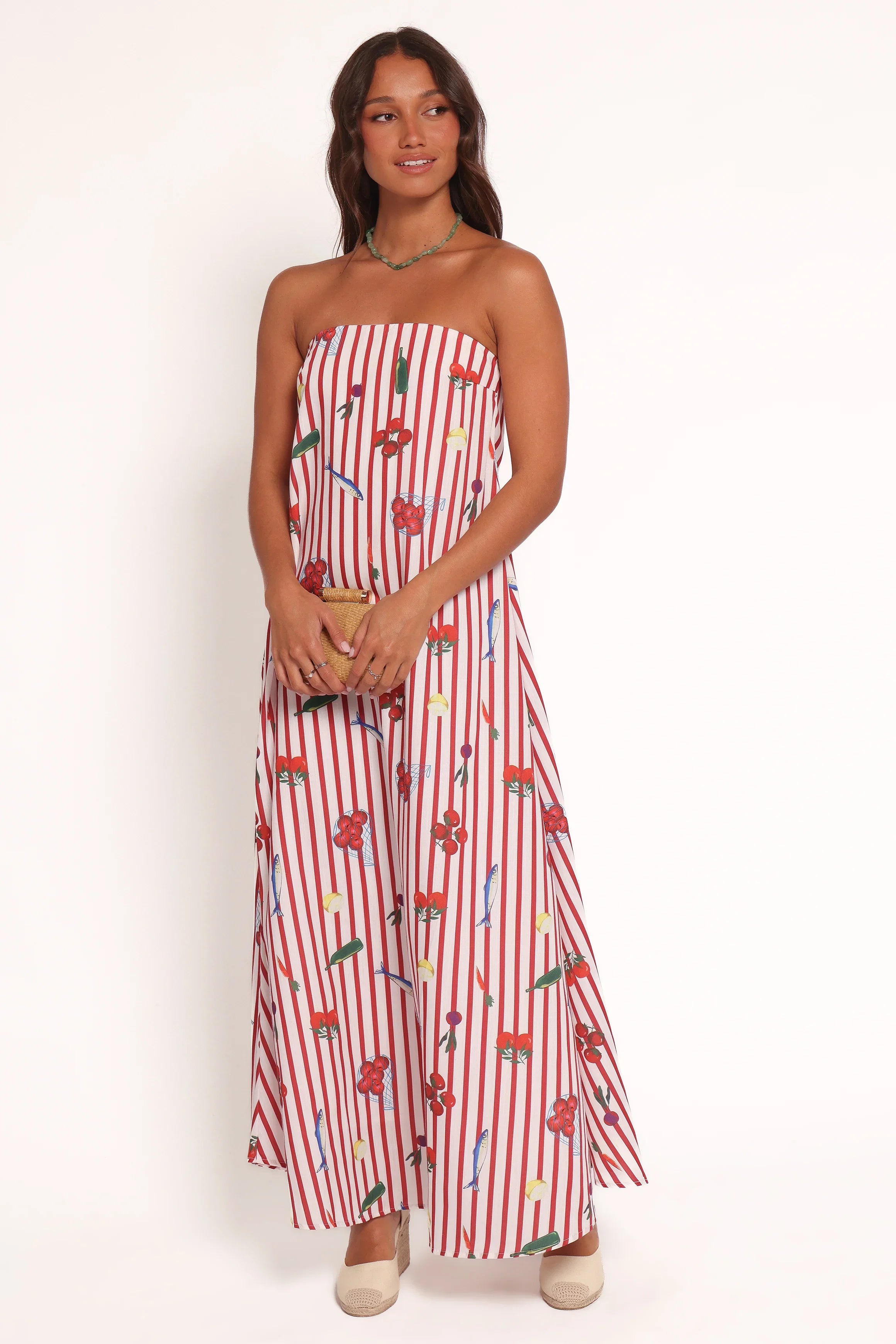 Soph Strapless Maxi Dress Red Picnic Stripe