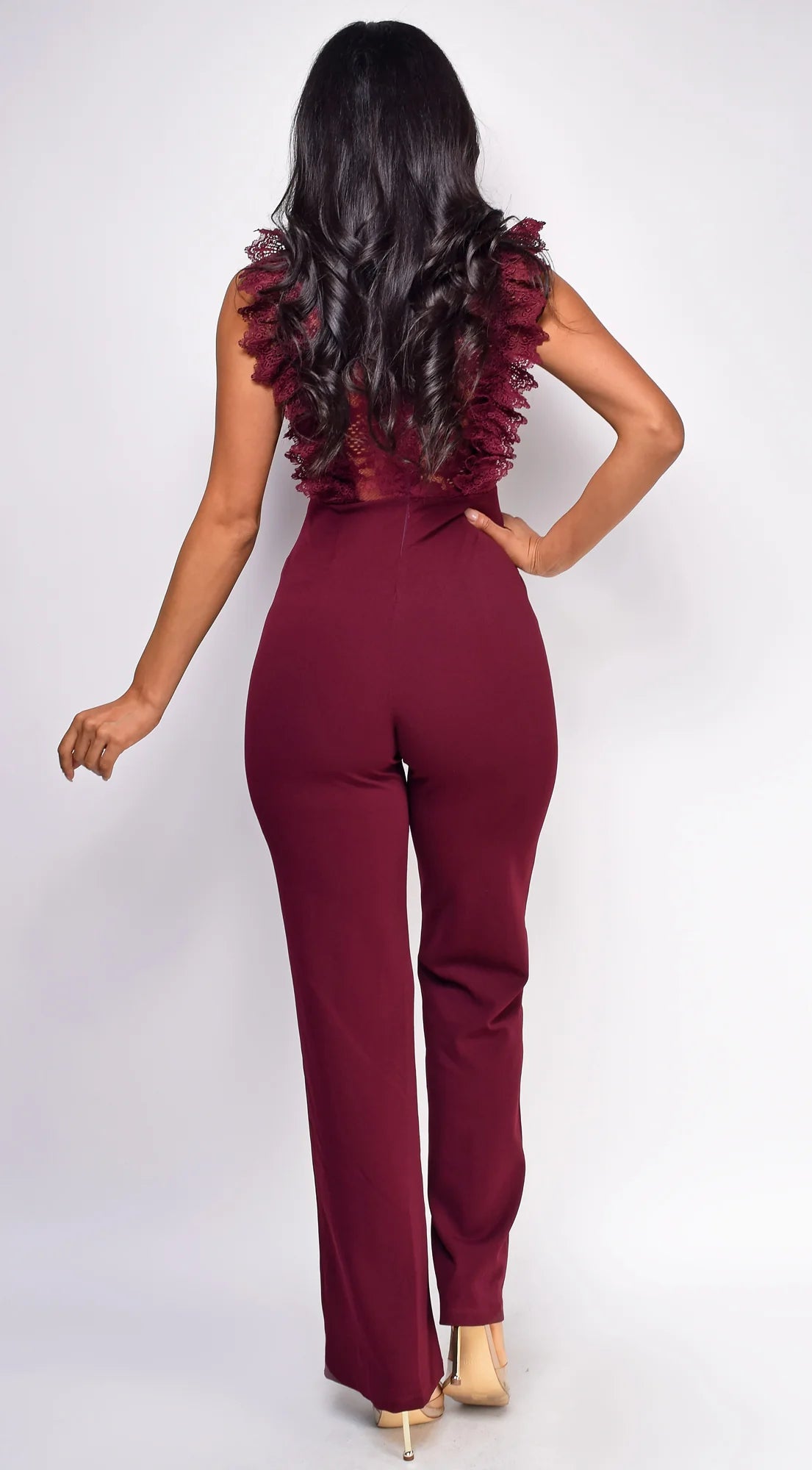 Vanna Crochet Flared leg Jumpsuit Wine