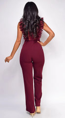 Vanna Crochet Flared leg Jumpsuit Wine