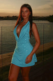 Shes Shining Embellished Mini Dress Blue