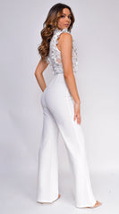 Vanna Crochet Flared Leg Jumpsuit White
