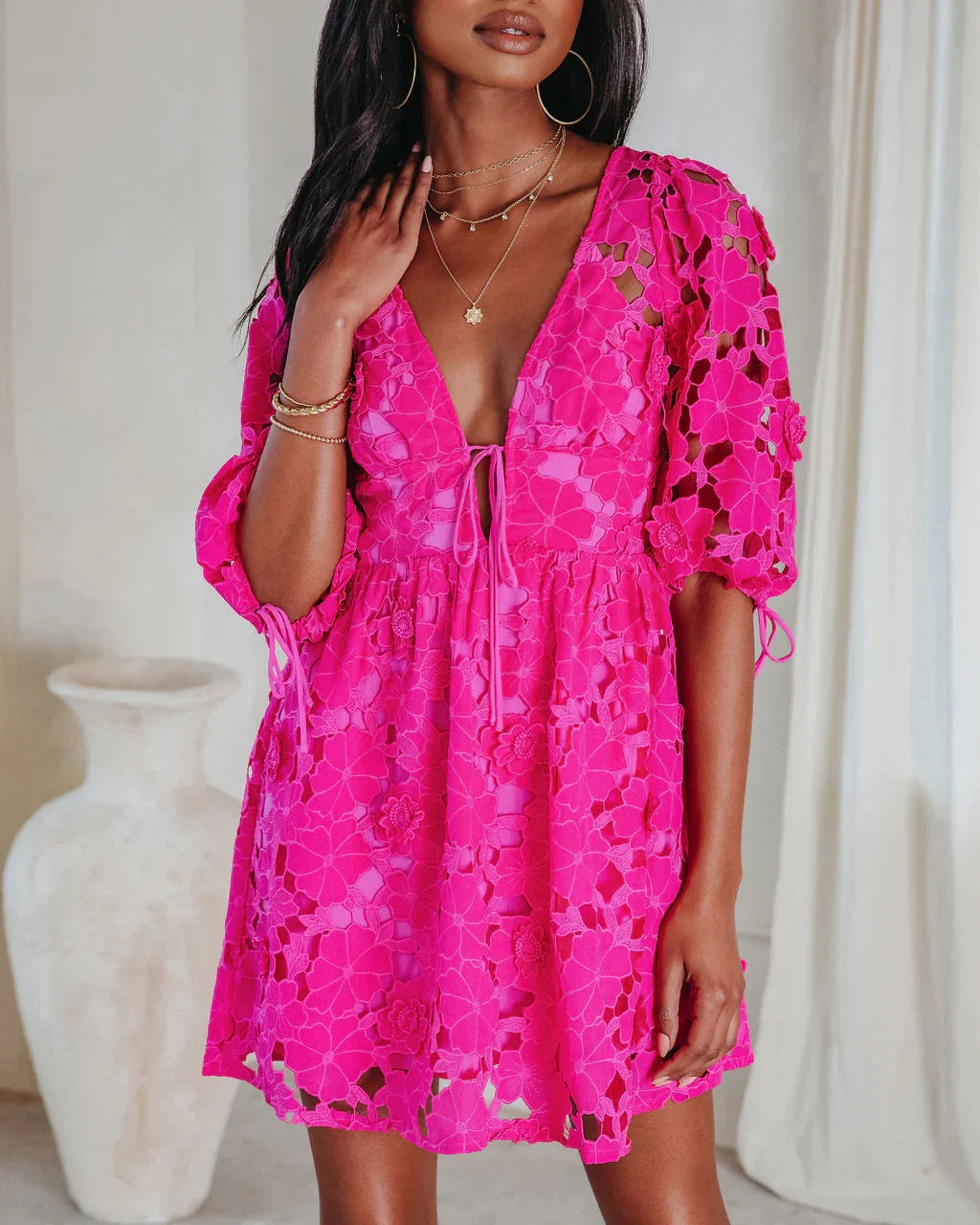 Paulette Floral Crochet Lace Mini Dress