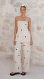 Kailani Strapless Top and Pants Set Oatmeal Black Polka Dot