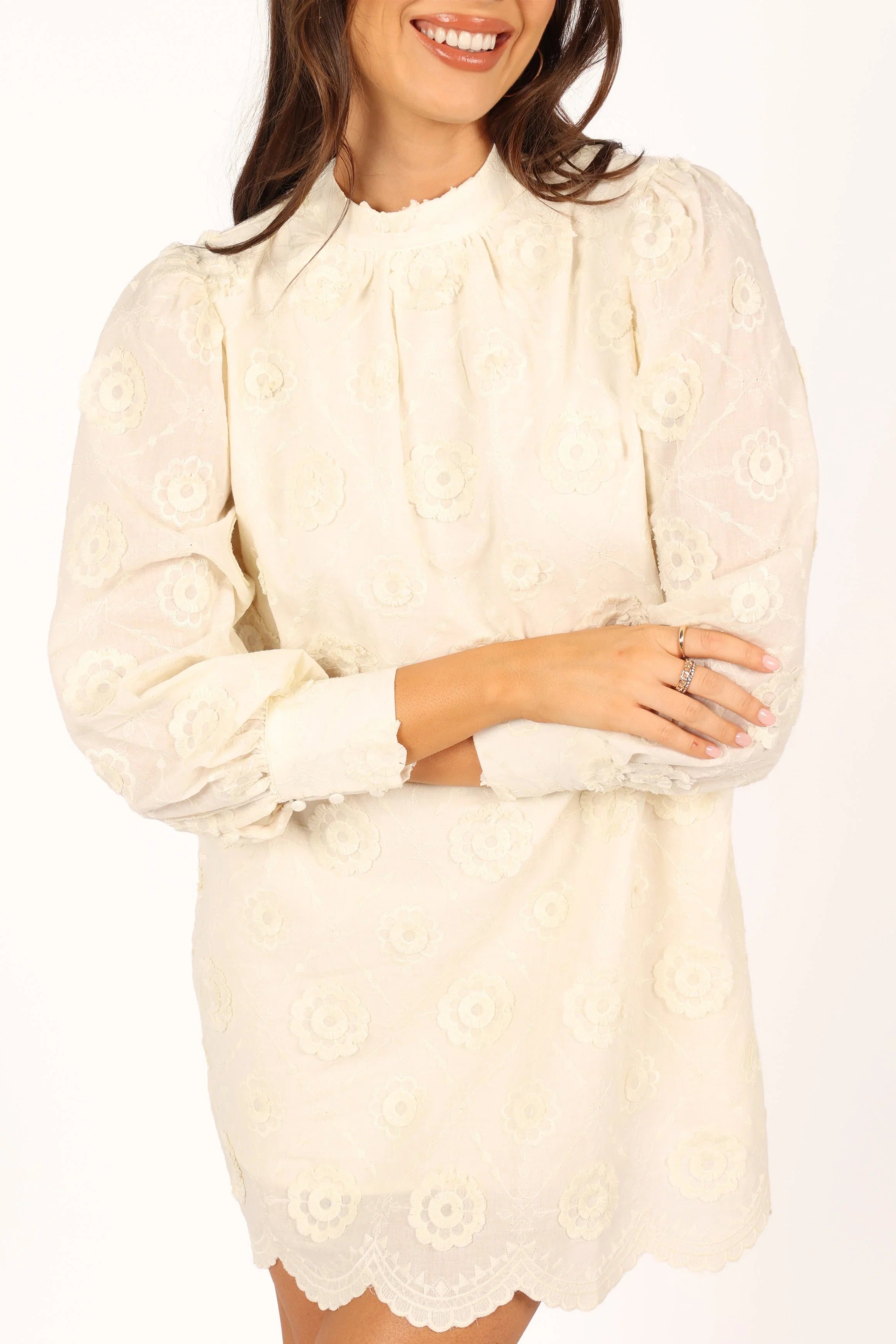 Stefania Long Sleeve Mini Dress Cream