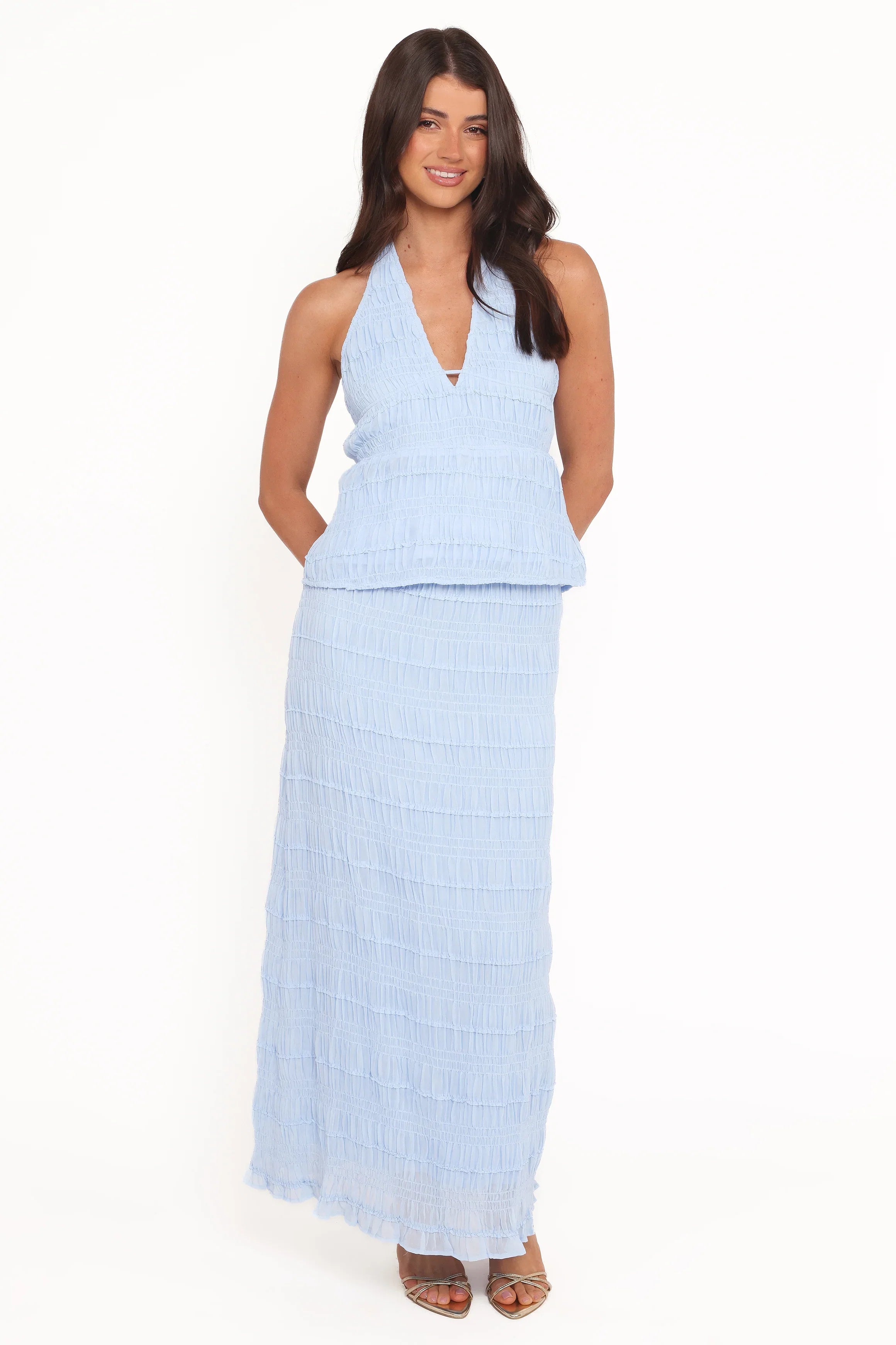 Zafira Textured Halter Top Blue