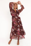 Korina Long Sleeve Maxi Dress Burgundy Brandy Bloom
