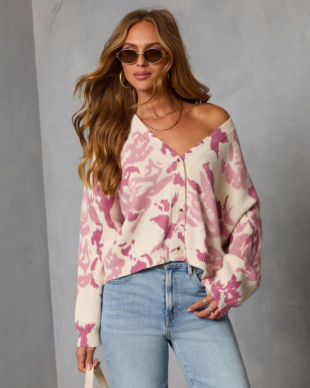 Honeyed Timber Knit Printed Cardigan