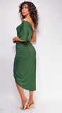Pearl Venetian Ruched Midi Dress Hunter Green