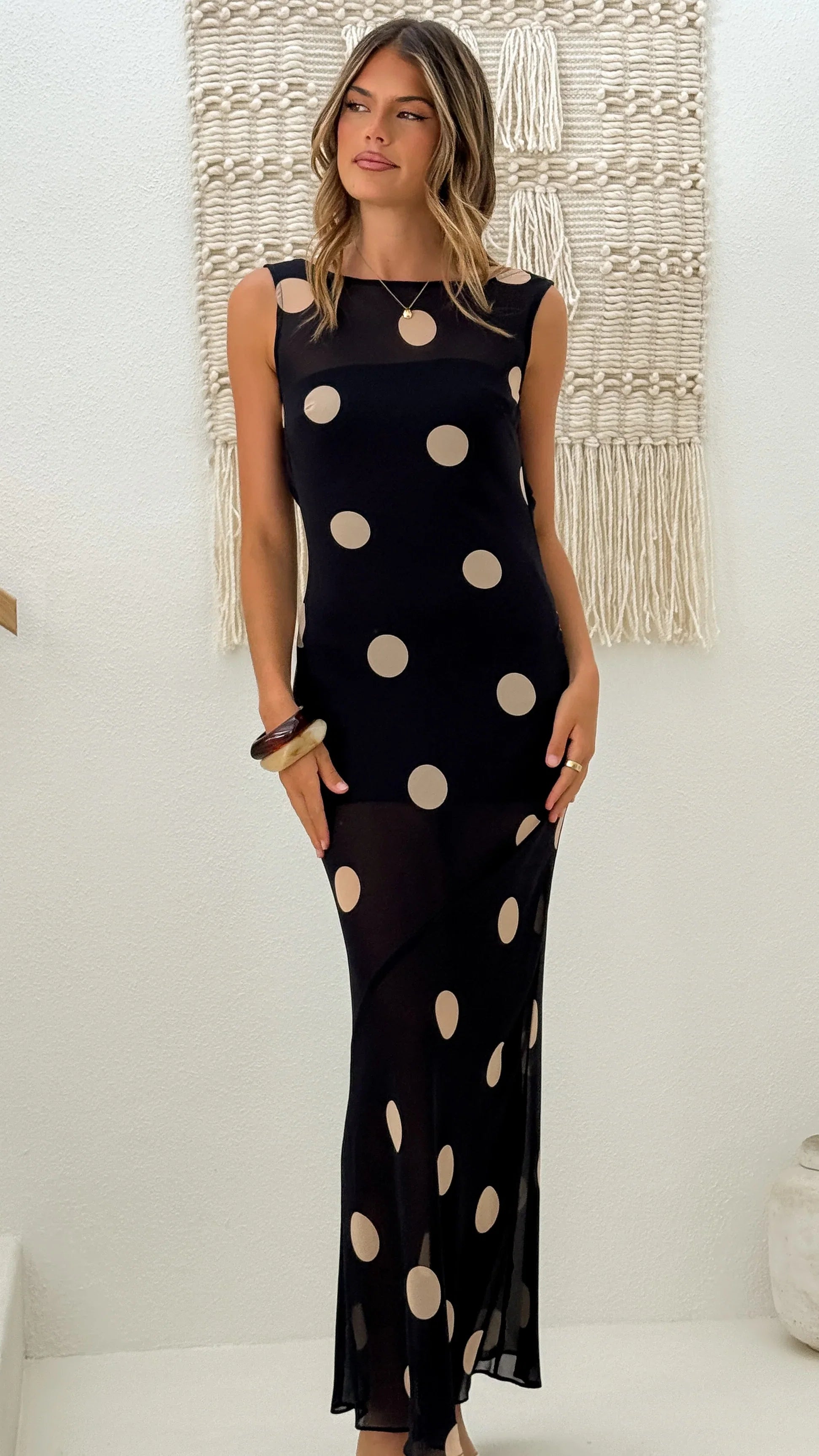Beverly Maxi Dress Black Cream Polka Dot