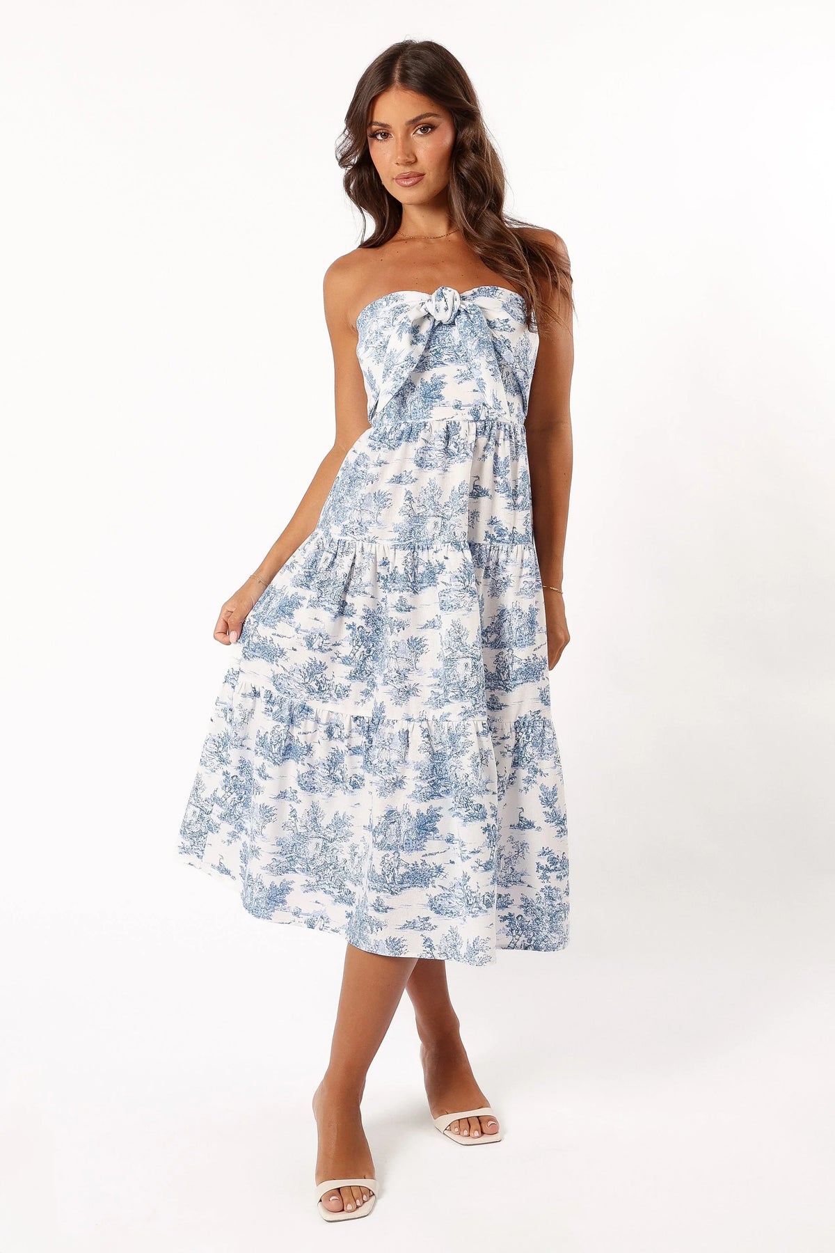 Cherie Bow Front Midi Dress Blue