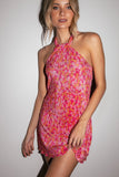 Melody Plisse Halter Mini Dress Hot Pink