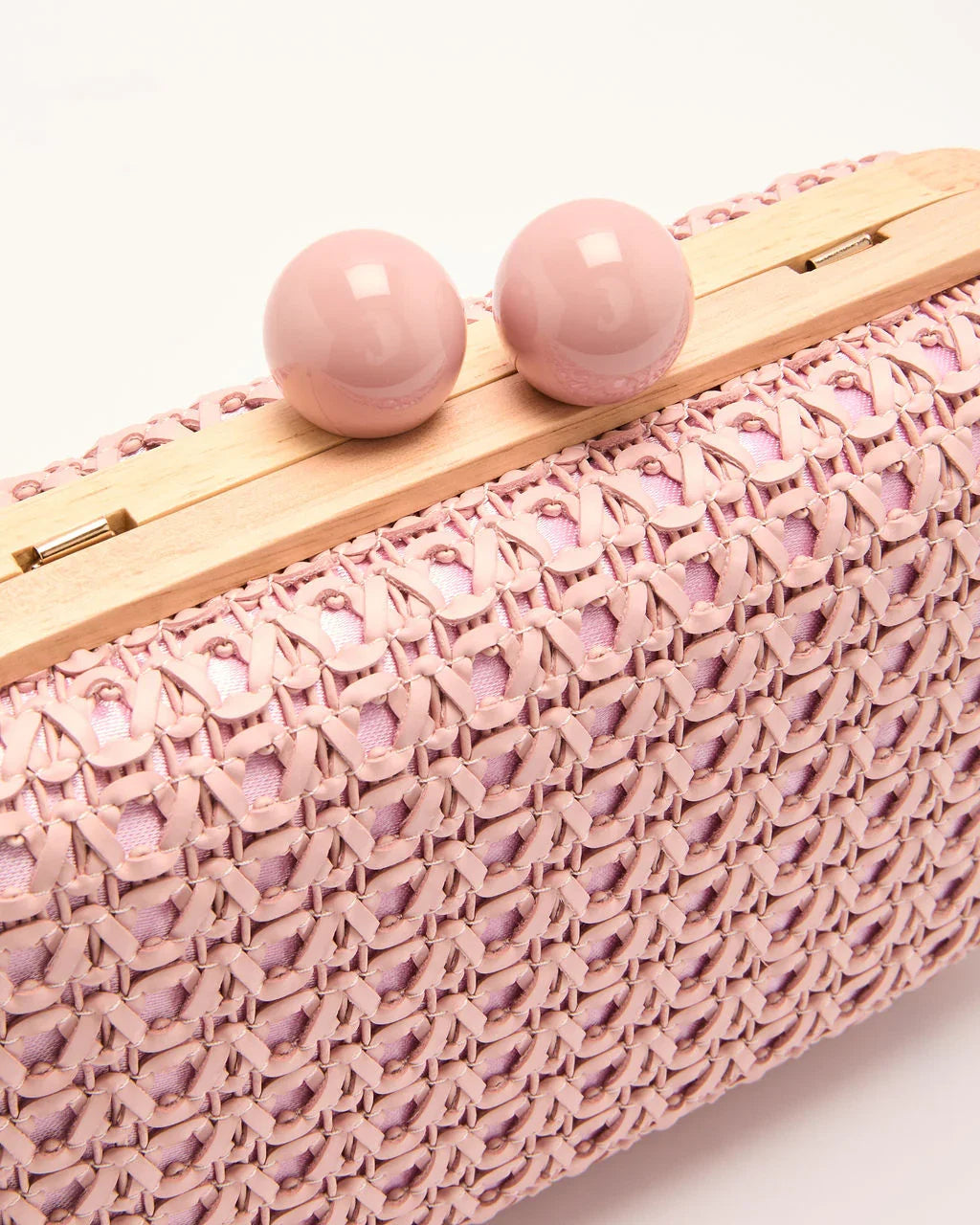 Lindsie Woven Vegan Leather Wooden Frame Clutch