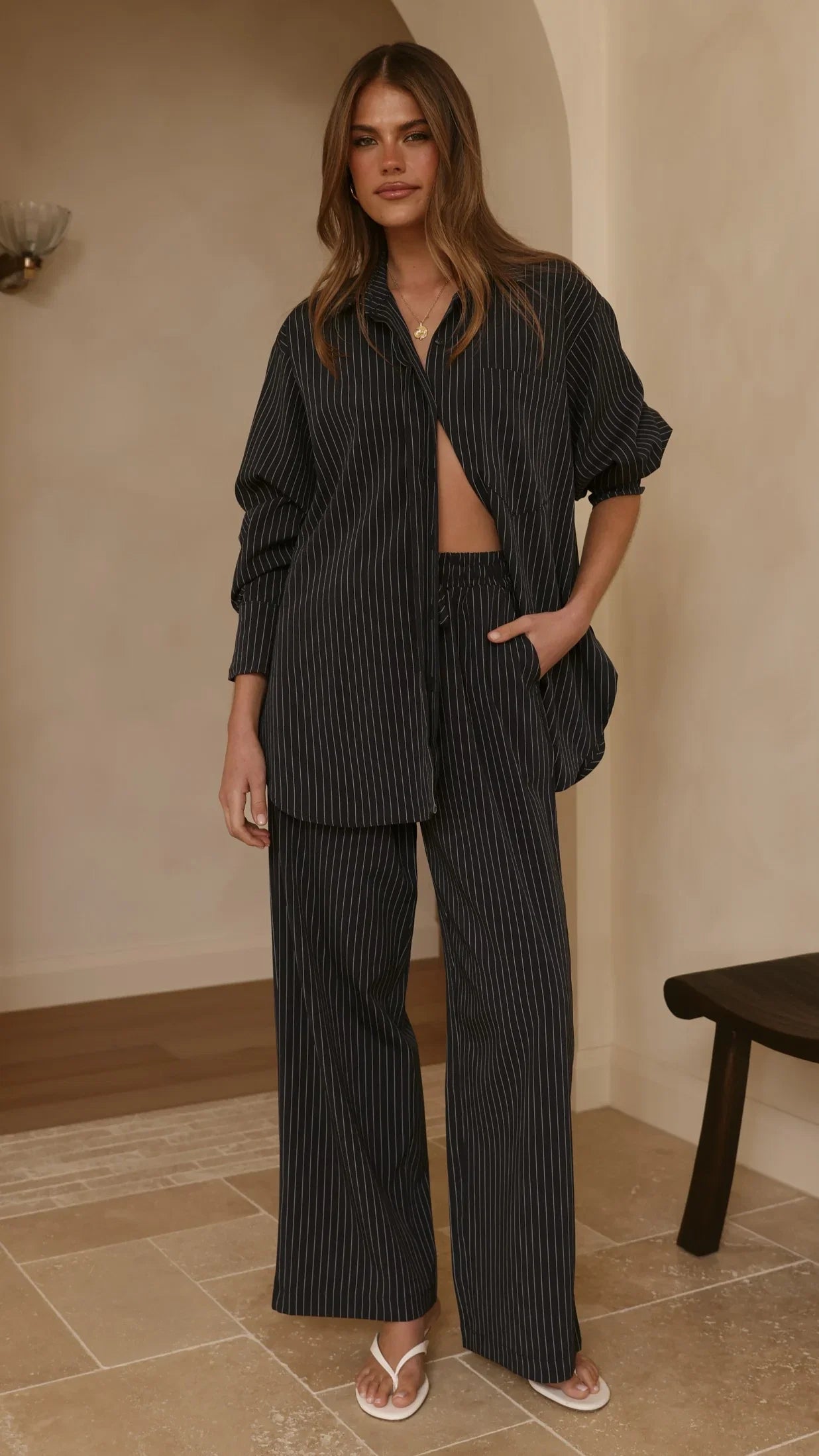 Zaila Pants Navy White Stripe