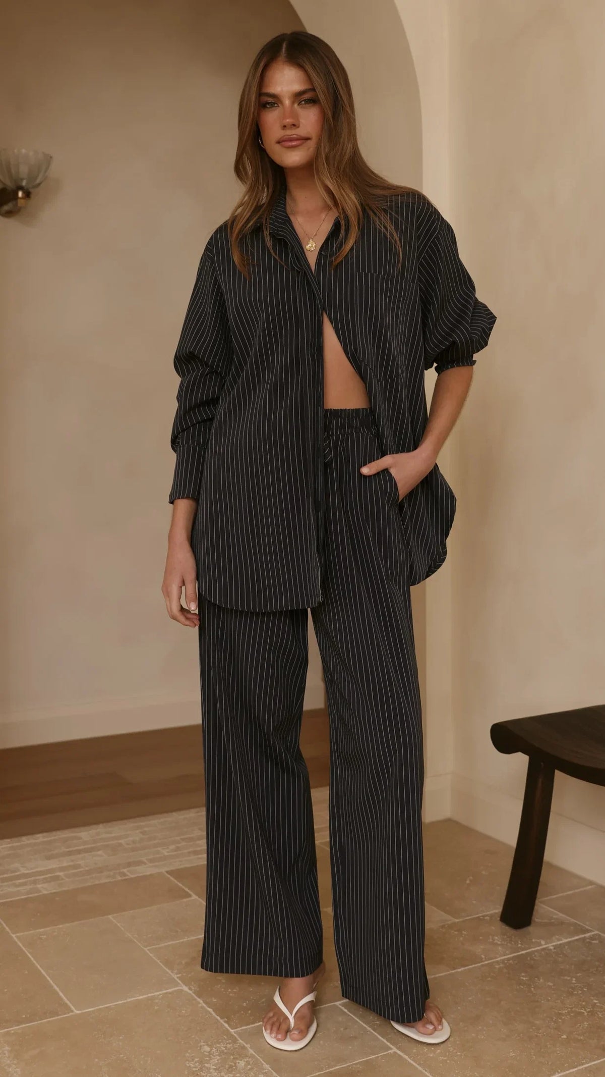 Zaila Pants Navy White Stripe