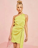 Mabel Satin One Shoulder Front Tie Mini Dress
